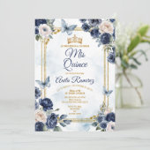 Invitation Bleu de la marine mexicaine Roses doux 16th Girl M (Debout devant)