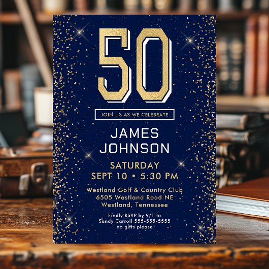 Invitation Bleu de la marine moderne 50e anniversaire