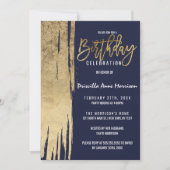 Invitation Bleu de la marine moderne Bleu Gold Simple Brushst (Devant)