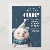 Invitation Bleu de la Marine Ours d'hiver Anniversaire (Devant)