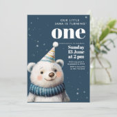 Invitation Bleu de la Marine Ours d'hiver Anniversaire (Debout devant)