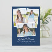 Invitation Bleu de la Marine Photo Collage Parti de graduatio (Debout devant)