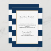 Invitation Bleu de la Marine rayé avec de l'or | Réception (Devant / Derrière)