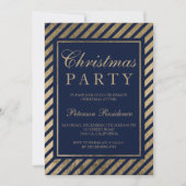 Invitation Bleu de la marine rayures d'or entreprise chic Noë (Devant)