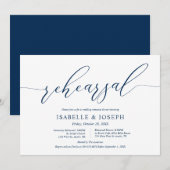 Invitation Bleu de la marine romantique, répétition Mariage e (Devant / Derrière)