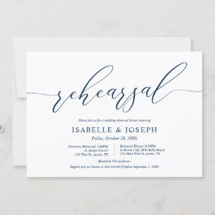 Invitation Bleu de la marine romantique, répétition Mariage e