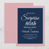 Invitation Bleu de la Marine rose Surprise 80e anniversaire I (Devant / Derrière)