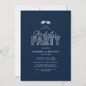 Invitation Bleu de la marine Silver Double Graduation Party (Dos)