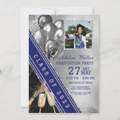 Invitation Bleu de la Marine Silver Photo Graduation Party In (Devant)