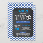 Invitation Bleu de l'anniversaire DEUX de partie d'invitation (Devant / Derrière)