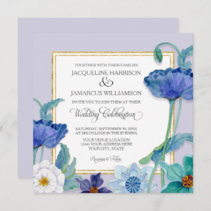 Invitation Bleu de lavande et feuilles de pavot floral blanc