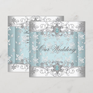 Invitation Bleu de mariage argent blanc diamant dentelle
