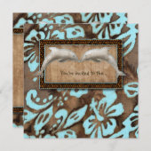 Invitation Bleu de mariage de plage de dauphin d'invitation (Devant / Derrière)