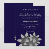 Invitation Bleu de marine avec Lotus Floral Gris (Devant / Derrière)