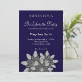Invitation Bleu de marine avec Lotus Floral Gris (Debout devant)