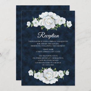 Invitation Bleu de marine avec réception de mariage floral bl