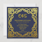 Invitation Bleu de marine celtique | Faux Gold Celtic Knot Ma (Dos)