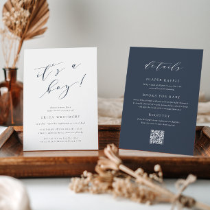 Invitation Bleu de marine "C'est un garçon" tout en un Baby s