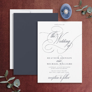 Invitation Bleu de marine classique Calligraphie moderne