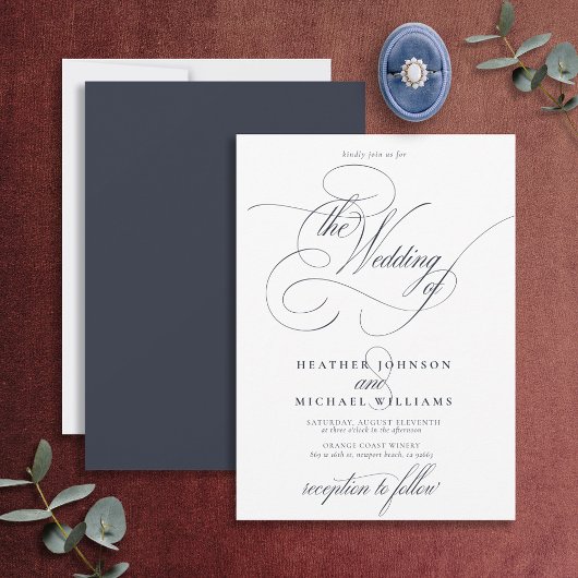 Invitation Bleu de marine classique Calligraphie moderne