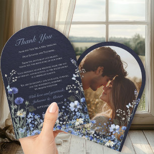 Invitation Bleu de Marine Fleur Sauvage Centaurée Remerciemen