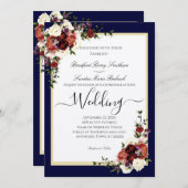 Invitation Bleu de marine Fleurs de automne Terracotta Crème  (Devant / Derrière)