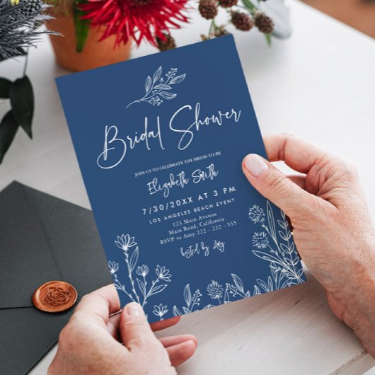 Invitation Bleu de minuit Élégante Fête des mariées simple mo