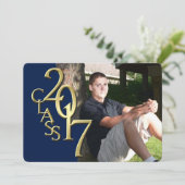 Invitation Bleu de minuit et or 2017 - Diplôme photo (Debout devant)