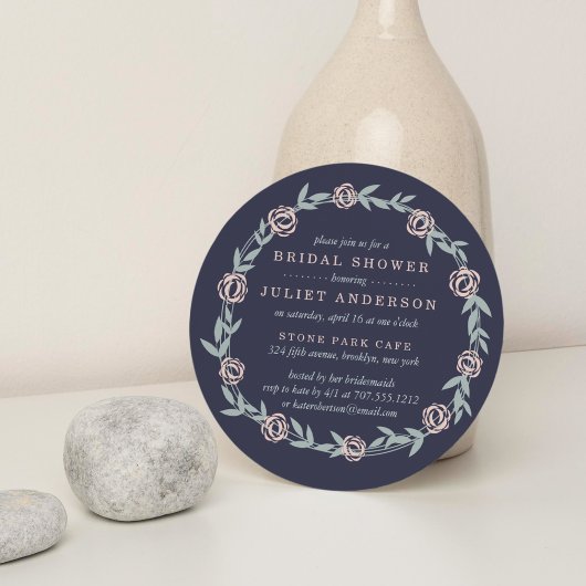 Invitation Bleu de minuit, rose pâle et Fête des mariées de t