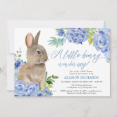 Invitation Bleu de Pâques bleu blanc fleuri baby shower garço (Devant)
