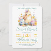 Invitation Bleu de Pâques de poulet mignonne (Devant)