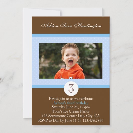 Invitation bleu de photo d'anniversaire de point (Devant)