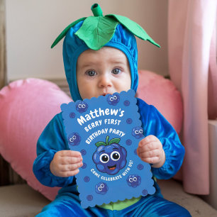 Invitation Bleu de premier anniversaire du garçon 1er bébé