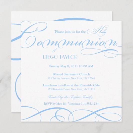 Invitation bleu de sainte communion (Devant / Derrière)