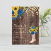 Invitation Bleu de tournesol rustique Bottes Roses doux 16 (Debout devant)