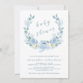 Invitation Bleu délicat | Baby shower floral aquarelle (Devant)