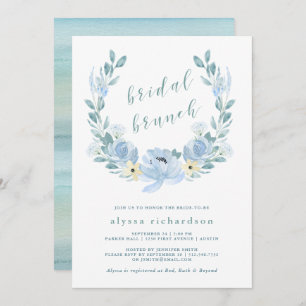 Invitation Bleu délicat  Brunch nuptial floral aquarelle