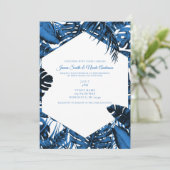 Invitation Bleu Denim Moyen Feuilles de Palmier Tropicales Ma (Debout devant)