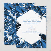 Invitation Bleu Denim Moyen Feuilles de Palmier Tropicales Ma (Devant / Derrière)