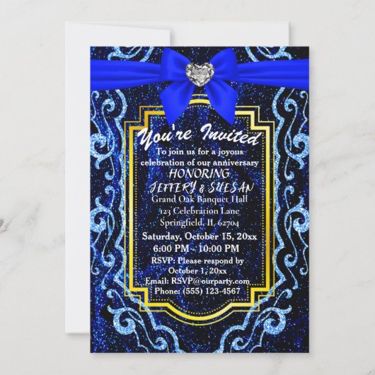 Invitation Bleu Dentelle Moderne Tendance Bohème Élégant Anni (Devant)