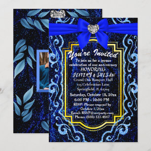 Invitation Bleu Dentelle Moderne Tendance Bohème Élégant Anni