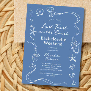 Invitation Bleu Dernier Toast sur la Côte Bachelorette Week-e
