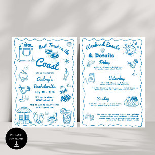 Invitation Bleu Dernier Toast Sur La Côte Bachelorette Week-e