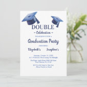 Invitation Bleu Deux diplômés casquette Double Graduation Par (Debout devant)