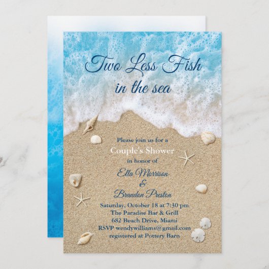 Invitation Bleu Deux poissons en moins dans la douche d'un co (Devant / Derrière)