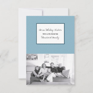 Invitation Bleu Diagonal Festive Stripes Holiday Photo