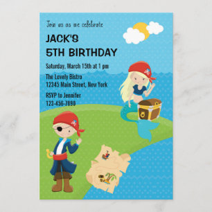 Invitation Bleu d'invitation d'anniversaire de pirate et de