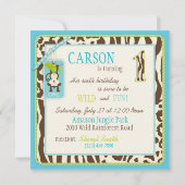 Invitation Bleu d'invitation d'anniversaire de singe de (Dos)