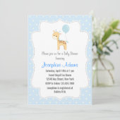 Invitation Bleu d'invitation de baby shower de girafe (Debout devant)