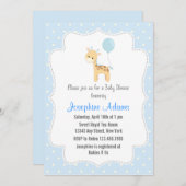 Invitation Bleu d'invitation de baby shower de girafe (Devant / Derrière)
